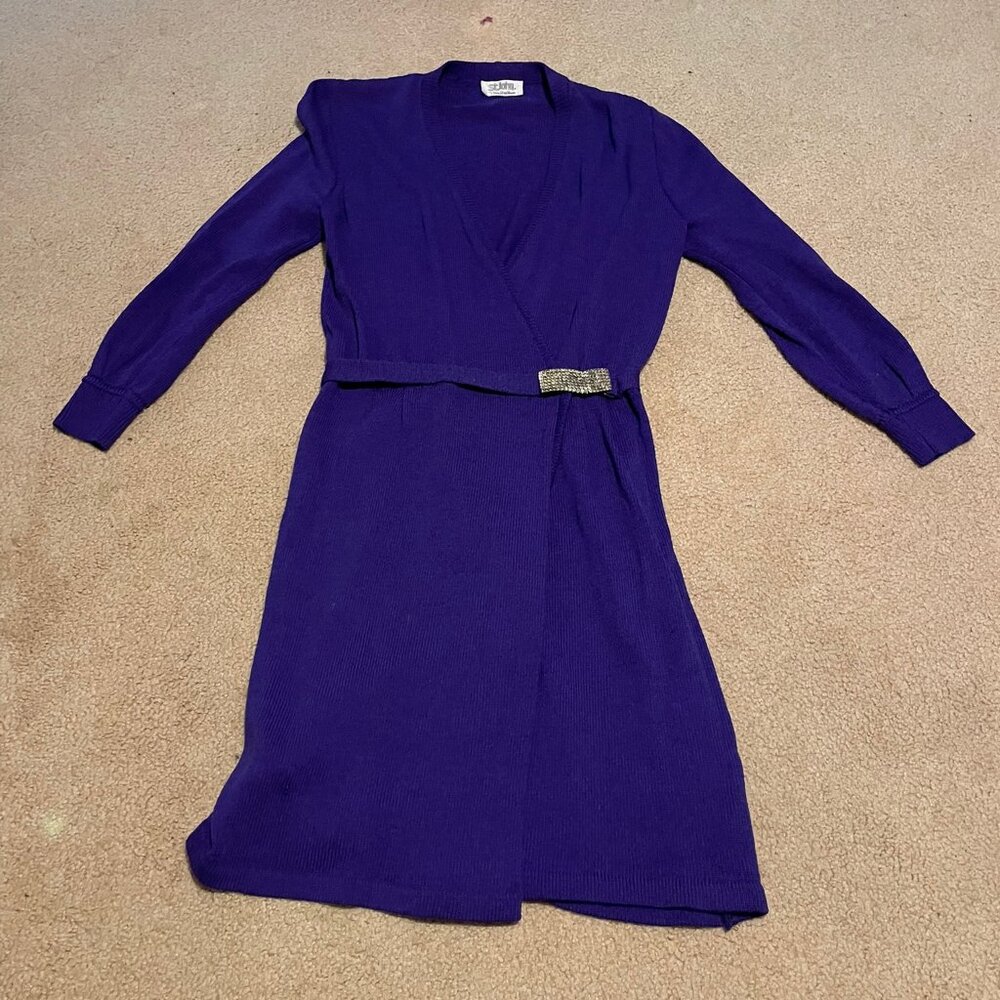 St. John Purple Long Sleeve Knit Wrap Dress